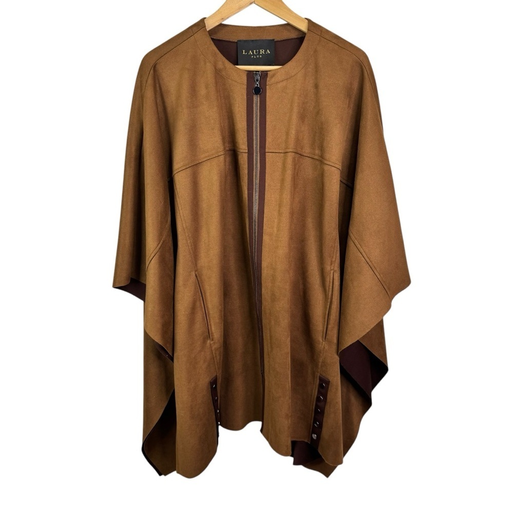 Laura Plus Brown Faux Suede Poncho Size X/1X